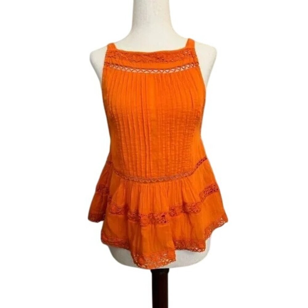 Free People Constant Crush Orange Pleated Top - Picture 3 of 6